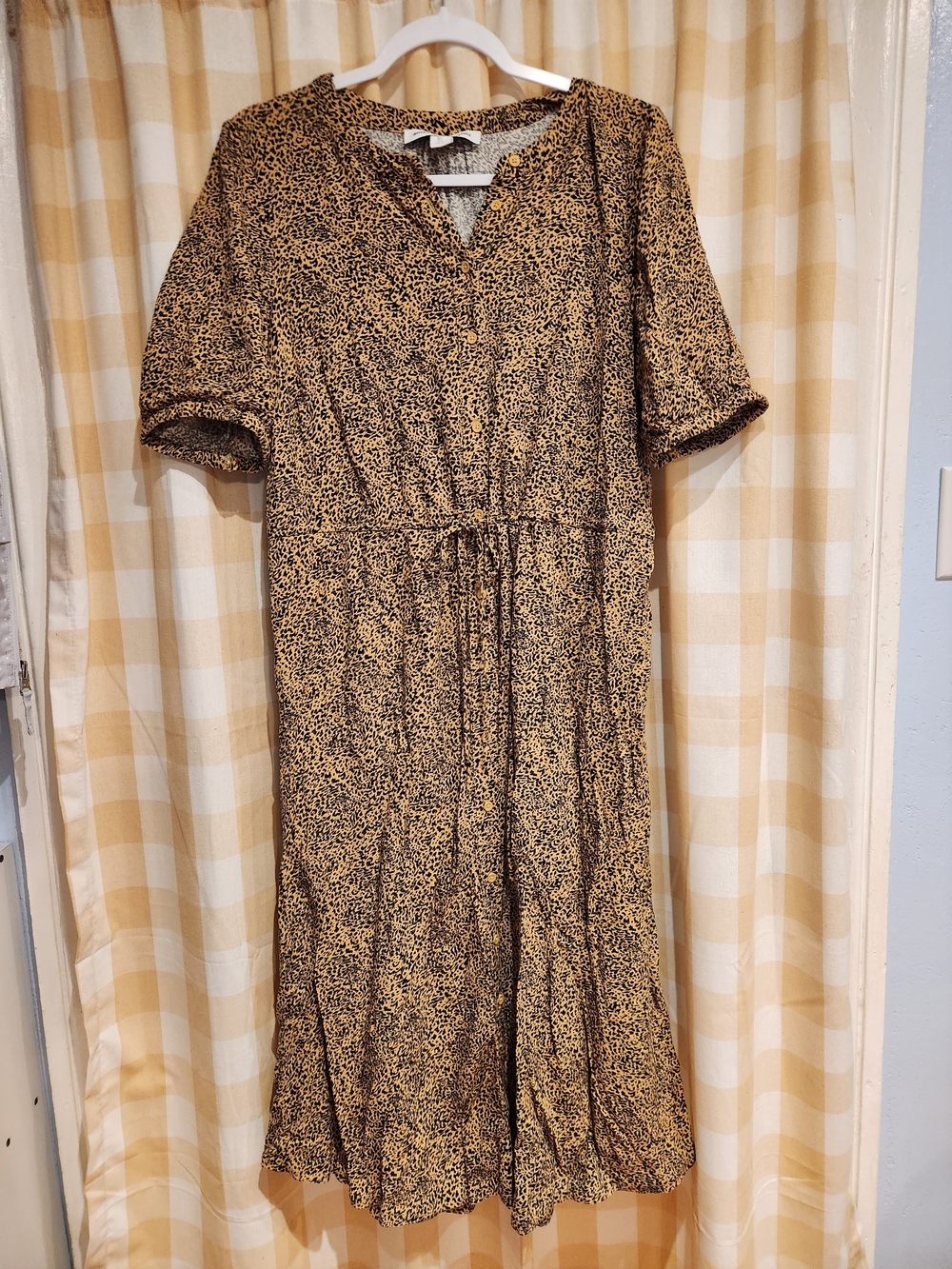 Amazon Essentials Tan and Black Leopard-Print Drawstring Midi Dress